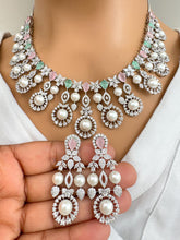 MintPink Silver CZ Diamond necklace, American Diamond Necklace,Indian pakistani jewelry for wedding, gift for her, bridal jewelry