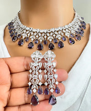 Purple CZ diamond bridal necklace, American Diamond wedding necklace, Cz jewelry, Indian, Pakistani, Punjabi wedding jewelry