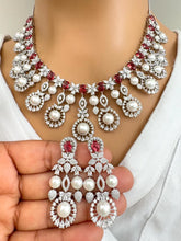 Ruby Silver CZ Diamond necklace, American Diamond Necklace,Indian pakistani jewelry for wedding, gift for her, bridal jewelry