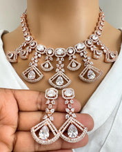 Silver/RoseGold American Diamond necklace/CZ Necklace Set/Elegant/Unique Jewelry/Indian/Pakistani/Bollywood/Indian Wedding/Bridal diamond