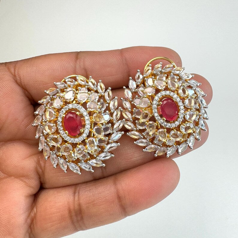 Cubic Zirconia Classic Tops With 2 Tone Plating /Indian Stud Earrings/Statement Stud Earrings/Diamond Stud Earrings/Cz Studs/Diamond Studs