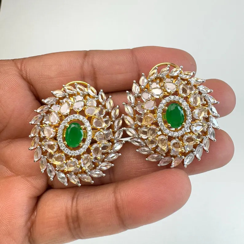 Cubic Zirconia Classic Tops With 2 Tone Plating /Indian Stud Earrings/Statement Stud Earrings/Diamond Stud Earrings/Cz Studs/Diamond Studs