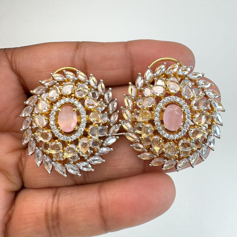 Cubic Zirconia Classic Tops With 2 Tone Plating /Indian Stud Earrings/Statement Stud Earrings/Diamond Stud Earrings/Cz Studs/Diamond Studs