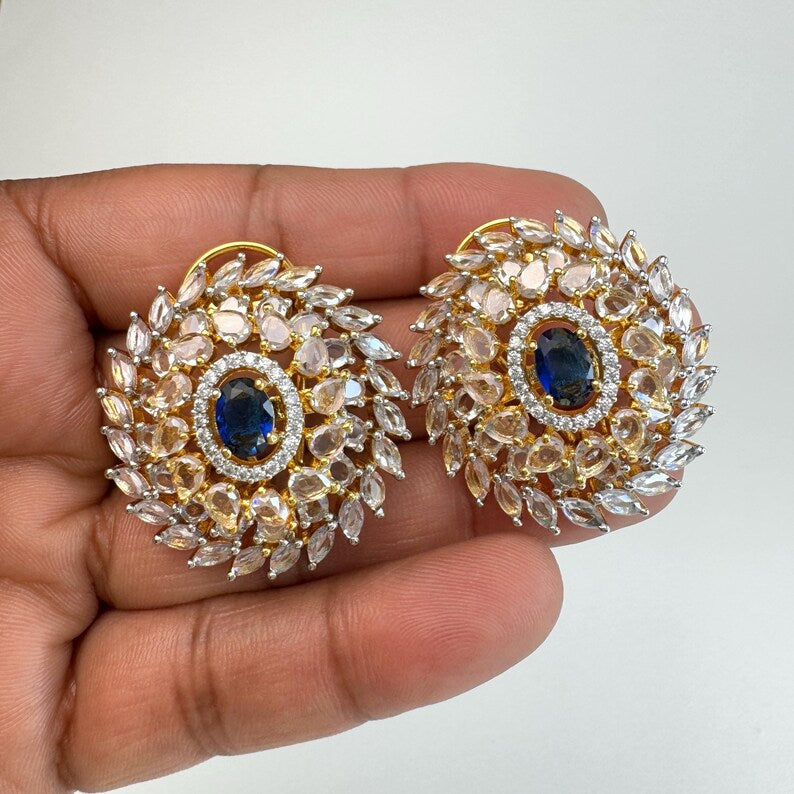 Cubic Zirconia Classic Tops With 2 Tone Plating /Indian Stud Earrings/Statement Stud Earrings/Diamond Stud Earrings/Cz Studs/Diamond Studs