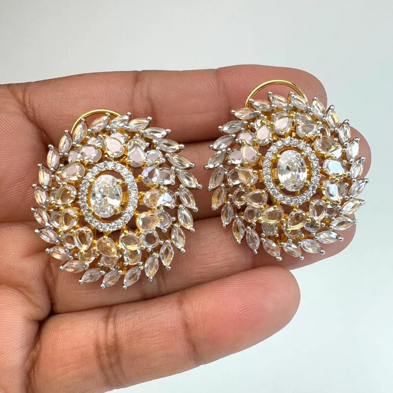 Cubic Zirconia Classic Tops With 2 Tone Plating /Indian Stud Earrings/Statement Stud Earrings/Diamond Stud Earrings/Cz Studs/Diamond Studs