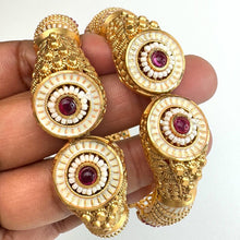 Ruby Gold Kada bangles Pair, Indian Amrapali bangles, Antique bangles, Temple Jewelry, South Indian bangles, Bridal Bangles, Pakistani