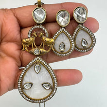 Victorian Moissanite Polki Kundan Chain Pendant Set With Victorian Plating, Sabyasachi Inspired Necklace, Indian Pakistani wedding Jewelry
