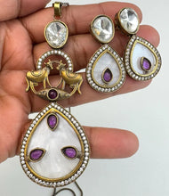 Victorian Moissanite Polki Kundan Chain Pendant Set With Victorian Plating, Sabyasachi Inspired Necklace, Indian Pakistani wedding Jewelry