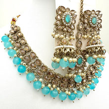 Auqa Blue Antique Polki Kundan necklace set/Reverse Ad Necklace/Statement necklace/Indian/Punjabi Necklace/Pakistani Jewelry/Bridal necklace