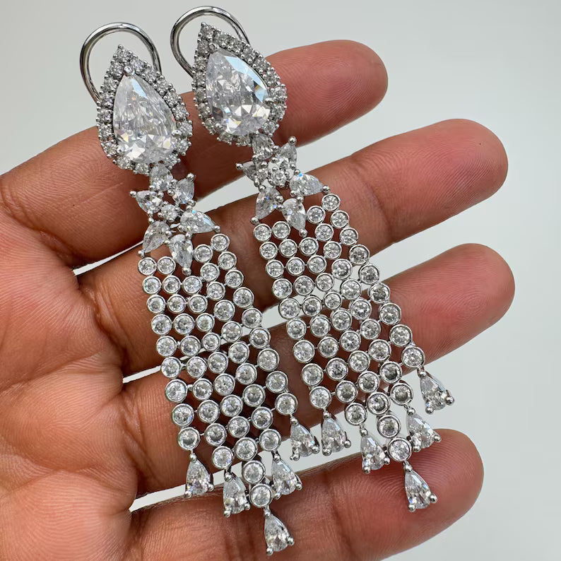 2 Tone Gold American Diamond earrings/Indian Jewelry/Pakistani Jewelry/Indian CZ earrings/AD earrings/Statement earrings/Gift for her