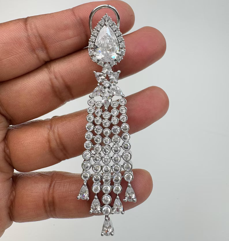 2 Tone Gold American Diamond earrings/Indian Jewelry/Pakistani Jewelry/Indian CZ earrings/AD earrings/Statement earrings/Gift for her