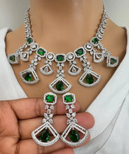 Green Silver\RoseGold Diamond necklace \American Diamond necklace \CZ Stones Necklace \Indian jewelry wedding necklace bridal Indian Wedding