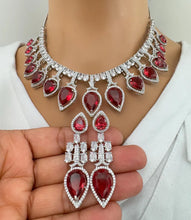 Ruby Silver CZ Diamond necklace/Diamond/CZ Stones Necklace Set/Elegant/Unique Jewelry/Indian/Pakistani/Bollywood/Indian Wedding/Bridal