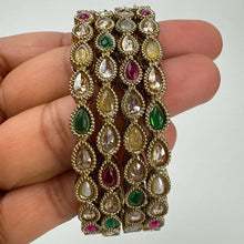 Set of 4 Polki Kundan Gold finish Bangles Set mix Sizes Punjabi Pearl bangles Set/Bridal bangles/Antique bangles/Polki Reverse AD bangles
