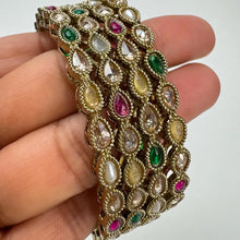 Set of 4 Polki Kundan Gold finish Bangles Set mix Sizes Punjabi Pearl bangles Set/Bridal bangles/Antique bangles/Polki Reverse AD bangles