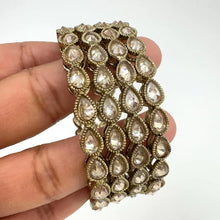 Polki Kundan antique dull gold finish Bangles Set(4 pc) mix Sizes Punjabi Pearl bangles Set/Bridal bangles/ wedding jewelry/pakistani
