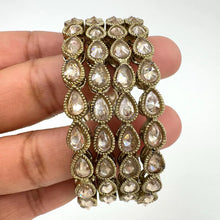 Polki Kundan antique dull gold finish Bangles Set(4 pc) mix Sizes Punjabi Pearl bangles Set/Bridal bangles/ wedding jewelry/pakistani