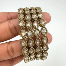 Polki Kundan antique dull gold finish Bangles Set(4 pc) mix Sizes Punjabi Pearl bangles Set/Bridal bangles/ wedding jewelry/pakistani