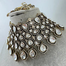 White Bridal Mossinate Polki Kundan Victorian Necklace, Sabyasachi Necklace, Wedding necklace, Semi Precious Jewelry, Bollywood Celebrity