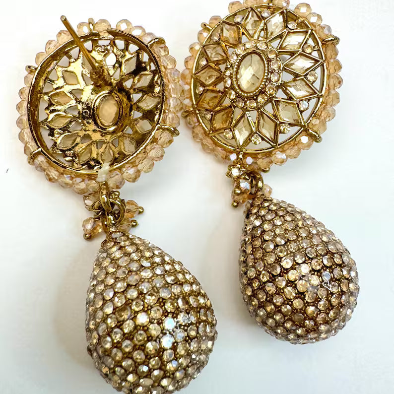 Champagne Polki Stone drop earrings, Victorian Earrings/Statement Earrings\Indian Earrings/Stone Earrings, Indian wedding/Gift for her