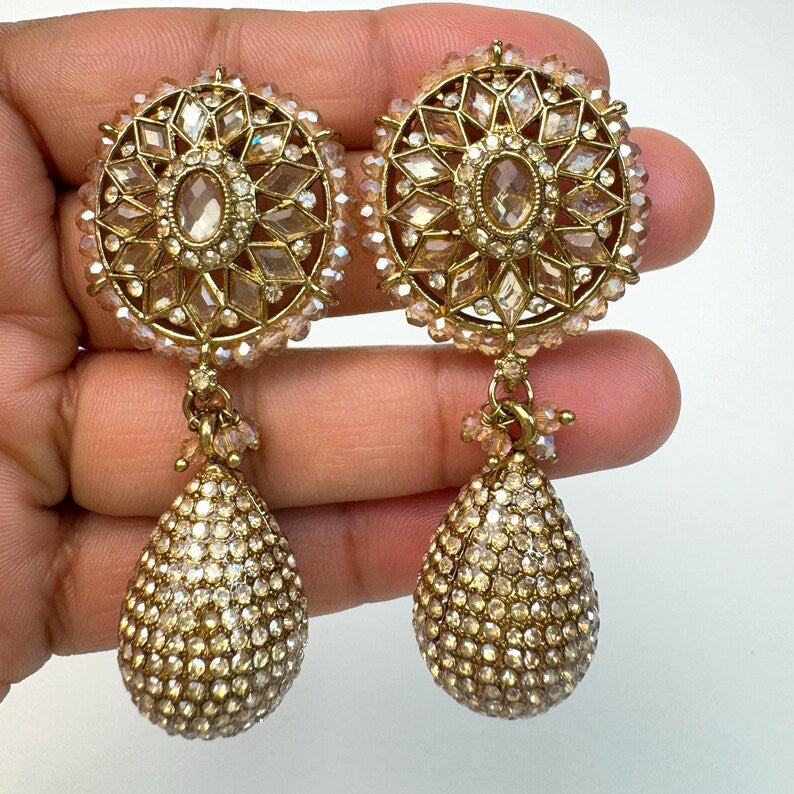 Champagne Polki Stone drop earrings, Victorian Earrings/Statement Earrings\Indian Earrings/Stone Earrings, Indian wedding/Gift for her