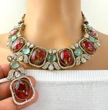 Ruby Red Victorian Moissanite polki CZ Necklace, Sabyasachi Necklace, Statement Necklace, Semi Precious Necklace, Designer,Indian Pakistan