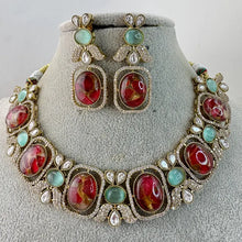Ruby Red Victorian Moissanite polki CZ Necklace, Sabyasachi Necklace, Statement Necklace, Semi Precious Necklace, Designer,Indian Pakistan