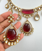 Ruby Red Victorian Moissanite polki Kundan Necklace,Indian Bridal Jewelry,Bollywood Sabyasachi Necklace, Designer Necklace, Indian Pakistani