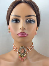 Peach Doublet Moissanite Polki CZ Diamond Choker Necklace, Indian Jewelry,Sabyasachi Bridal Necklace,Designer Jewelry,Indian Wedding