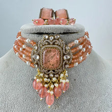 Peach Doublet Moissanite Polki CZ Diamond Choker Necklace, Indian Jewelry,Sabyasachi Bridal Necklace,Designer Jewelry,Indian Wedding