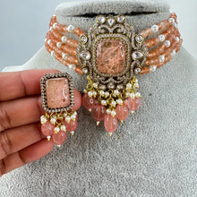 Peach Doublet Moissanite Polki CZ Diamond Choker Necklace, Indian Jewelry,Sabyasachi Bridal Necklace,Designer Jewelry,Indian Wedding