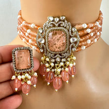 Peach Doublet Moissanite Polki CZ Diamond Choker Necklace, Indian Jewelry,Sabyasachi Bridal Necklace,Designer Jewelry,Indian Wedding