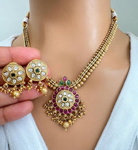 RubyGreen Antique Gold Necklace, South Indian Jewelry, Temple Jewelry, Guttapusalu Necklace, Kemp Jewelry, Wedding necklace, Gold Necklace