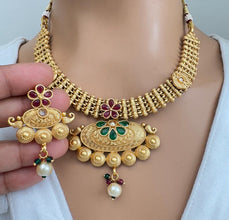 RubyGreen Gold Polki Kundan Necklace set/Indian Jewelry/Pakistani Jewelry set/Weddings necklace/Bridal necklace/Indian necklace