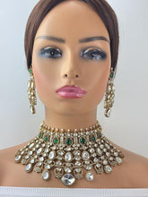 Green Bridal Mossinate Polki Kundan Victorian Necklace, Sabyasachi Necklace, Wedding necklace, Semi Precious Jewelry, Bollywood Celebrity