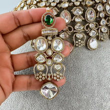 Green Bridal Mossinate Polki Kundan Victorian Necklace, Sabyasachi Necklace, Wedding necklace, Semi Precious Jewelry, Bollywood Celebrity