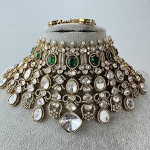 Green Bridal Mossinate Polki Kundan Victorian Necklace, Sabyasachi Necklace, Wedding necklace, Semi Precious Jewelry, Bollywood Celebrity
