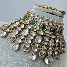 Green Bridal Mossinate Polki Kundan Victorian Necklace, Sabyasachi Necklace, Wedding necklace, Semi Precious Jewelry, Bollywood Celebrity