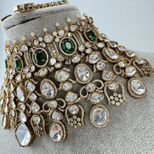 Green Bridal Mossinate Polki Kundan Victorian Necklace, Sabyasachi Necklace, Wedding necklace, Semi Precious Jewelry, Bollywood Celebrity