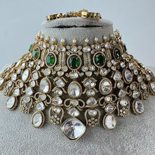 Green Bridal Mossinate Polki Kundan Victorian Necklace, Sabyasachi Necklace, Wedding necklace, Semi Precious Jewelry, Bollywood Celebrity