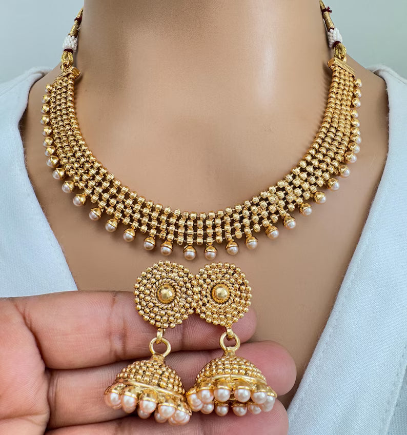 Antique Gold Necklace/South Indian Jewelry/Temple Jewelry/Guttapusalu Necklace/Wedding necklace/Bridal necklace/Indian necklace