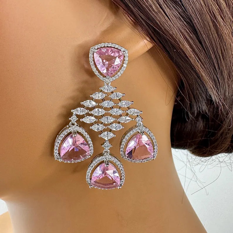 CZ diamond earrings, Indian CZ earrings, american diamond earrings, pakistani jewelry, AD earrings, cocktail earrings, gift for her