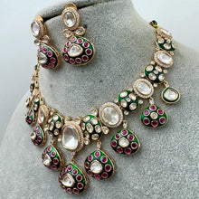 RubyGreen Moissanite Kundan Premium Necklace/Traditional/Ethnic/Tyaani Gold Kundan Jewelry Kundan Necklace/Indian Pakistani wedding Jewelry