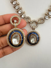 Blue Victorian Moissanite Necklace, Semi-precious muti stones Pendant Necklace, Indian Bridal Jewelry, Bollywood Sabyasachi Necklace