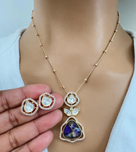 Victorian Moissanite Polki Kundan Chain Pendant Set With Gold Plating, Sabyasachi Inspired Necklace, Indian Pakistani wedding Jewelry