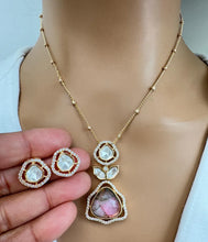 Victorian Moissanite Polki Kundan Chain Pendant Set With Gold Plating, Sabyasachi Inspired Necklace, Indian Pakistani wedding Jewelry