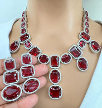 Ruby Silver CZ Diamond necklace, American Diamond Necklace,Indian pakistani jewelry for wedding, gift for her, bridal jewelry