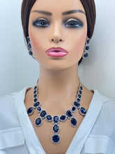 Blue Silver CZ Diamond necklace, American Diamond Necklace,Indian pakistani jewelry for wedding, gift for her, bridal jewelry