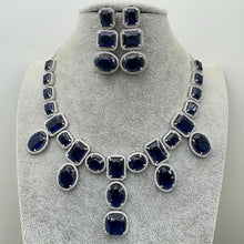 Blue Silver CZ Diamond necklace, American Diamond Necklace,Indian pakistani jewelry for wedding, gift for her, bridal jewelry
