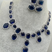 Blue Silver CZ Diamond necklace, American Diamond Necklace,Indian pakistani jewelry for wedding, gift for her, bridal jewelry